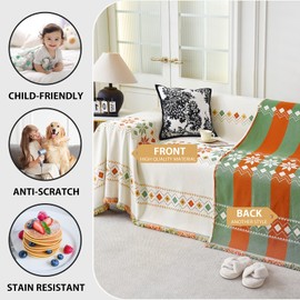 ZENLIV Beige Boho Couch Cover, Sofa Covers Washable, Soft Couch Covers for 3 Cushion Couch Sofa Pet Friendly, Thick Chenille Futon Cover, Loveseat Covers, Sofa Slipcovers,Colorful Geometry（71"×134"