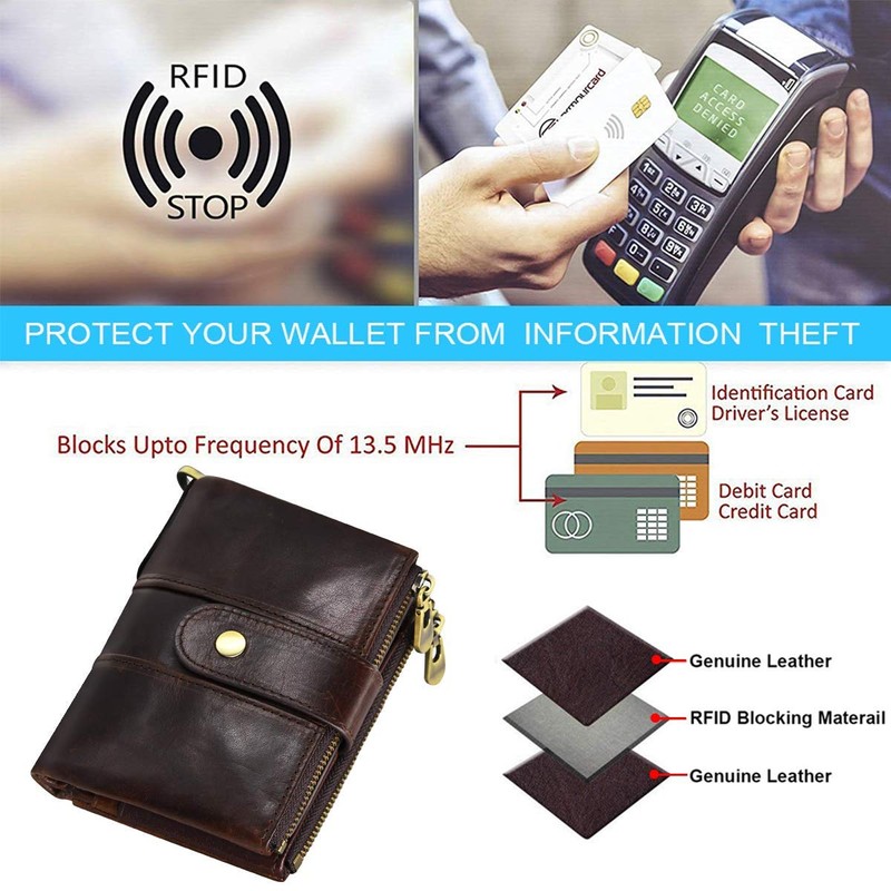 Leather Mens Wallet RFID Blocking Soft Genuine Gents Wallet with