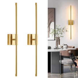 Morauroral 30″ Gold Battery Operated Wall Sconces Set of 2, Dimmable Wall Sconces with Remote Control, Rechargeable Sconces Wall Lighting, LED Wireless Wall Lights for Bedroom, Living Room, Bathroom