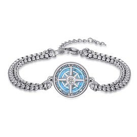 PARYFO Bracelet for Men 925 Sterling Silver Vintage Compass/Odin Dragon Bracelet Viking Amulet Jewellery for Men Boys Sterling Silver, Sterling Silver, Crystal