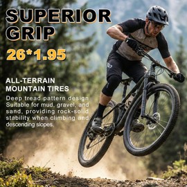 WHEELO Mountain Bike Tires Set: 2-Pack 26x1.95 inch Folding Replacement High-Performance Wear-Resistant Bicycle Tires and Pair Inner Tubes with Tire Levers for MTB Off-Road Bike