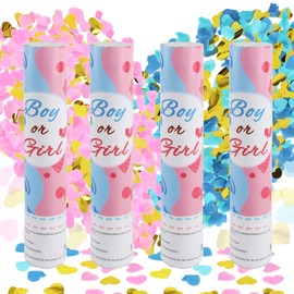 badaren Gender Reveal Confetti Cannon Boy or Girl, Gender Reveal Confetti Cannon, Confetti Cannon for Boys or Girls, 2 Pink and 2 Blue Confetti Cannons for Gender Reveal Party, 28 cm
