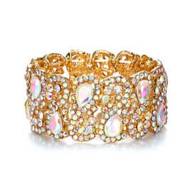 Ever Faith Women's Costume Jewelry Austrian Crystal Teardrop 8-Shaped Knot Elastic Stretch Bracelet Iridescent AB Gold-Tone