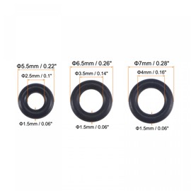 sourcing map Nitrile Rubber O-Rings 5.5mm 6.5mm 7mm OD 2.5mm 3.5mm 4mm ID 1.5mm Thick Seal Gasket, Black 150in1 Set