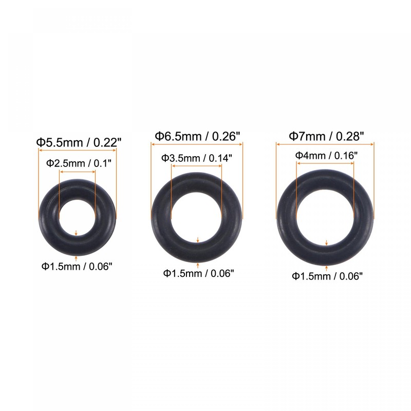 sourcing map Nitrile Rubber O-Rings 5.5mm 6.5mm 7mm OD 2.5mm