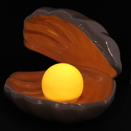 Garneck Shell Pearl Light Ceramic Clamshell Bedside Night Lamp Creative Sea Shell Desk Ornament Jewelry Tray Decorative Night Lamp for Home Kids Room Bedroom Decor (Pink)