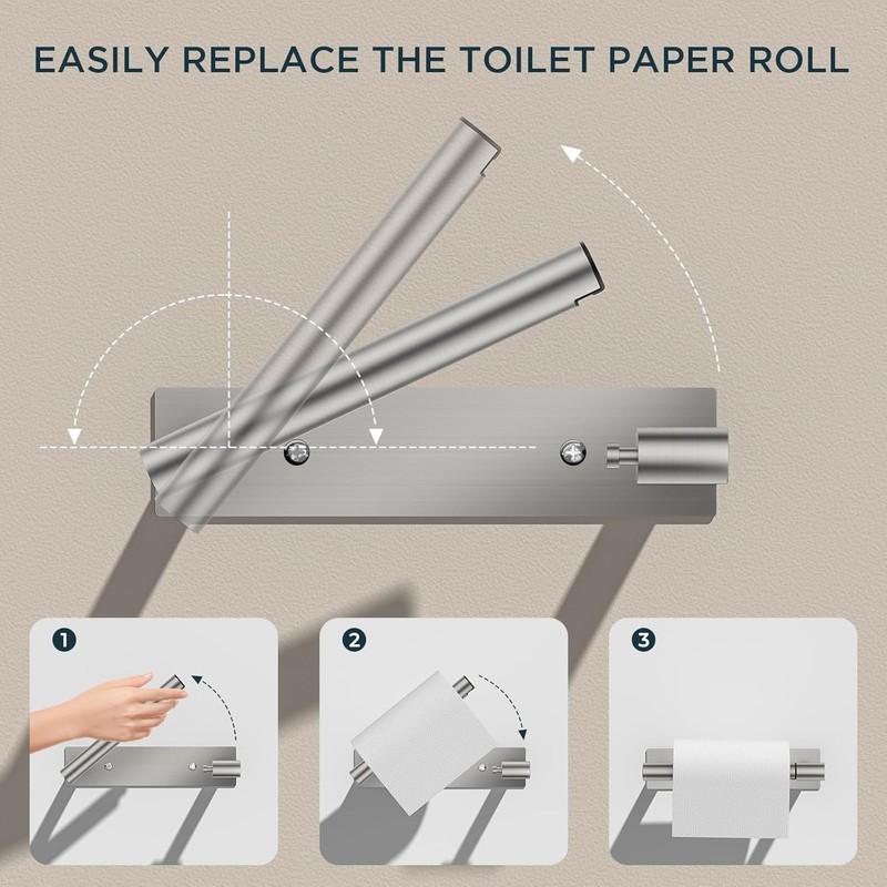 FORIOUS Adhesive Toilet Paper Holder Brushed Nickel, Self Adhesive or
