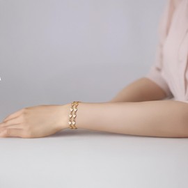 mnmoom Heart Bracelet for Women,7-8.5 Inches Adjustable Stainless Steel heart Link Chain, Silver and 14k Gold, Rose gold plating (Gold)