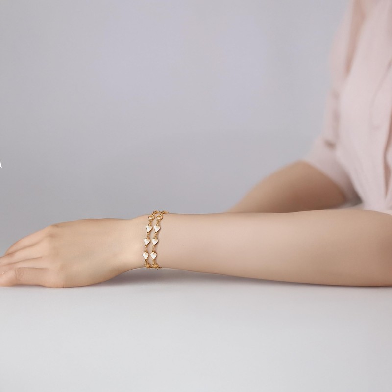 mnmoom Heart Bracelet for Women,7-8.5 Inches Adjustable Stainless Steel heart
