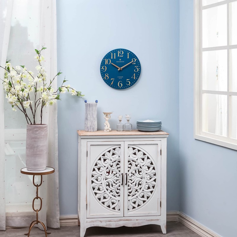 NIKKY HOME Navy Blue Wooden Wall Clock 12 Inch -