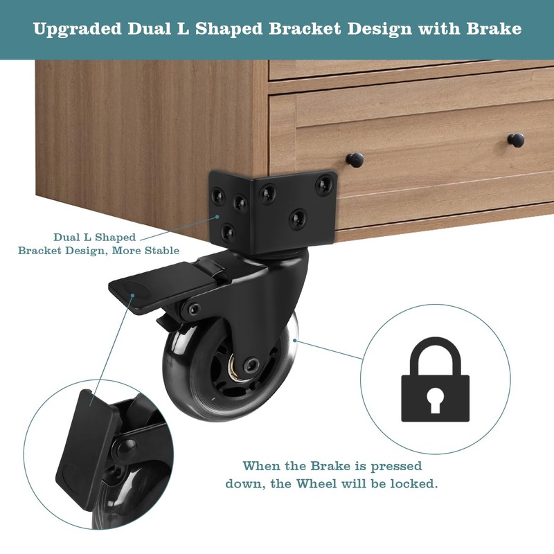 3" Side Mount Caster Wheels, Hirate Heavy Duty L- Shaped