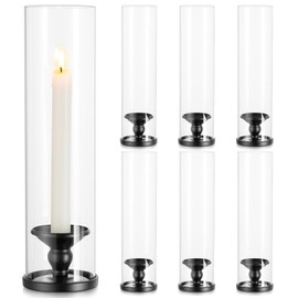 Inweder Hurricane Glass Taper Candle Holder: 6 Pcs Candle Holders for Candlesticks Taper Candle Holders with Glass Cover Hurricane Glass Candle Holders Black Candlestick Holders for Wedding Home
