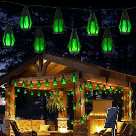 Solar String Lights for Outside, 33Ft Solar Patio Lights with 15 Flickering Flame Light Bulbs, Waterproof Green Solar Powered Outdoor Lights for Garden Yard Patio Gazebo Bistro Cafe Porch Party Decor