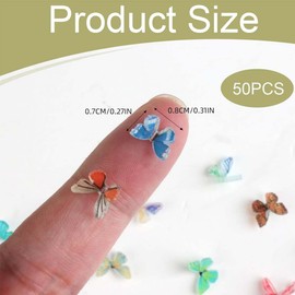 UEAVOID Pack of 50 Micro Butterfly Resin Assorted Decorative Mini Miniatures Dollhouse Accessories 3D Butterfly Nail Charms Landscape Decorations for Crafts Fairy House (Colourful)