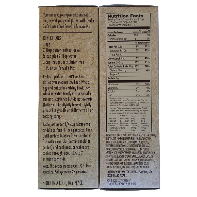 Trader Joes Gluten Free Pumpkin Pancake Mix - 18.5oz (Pack