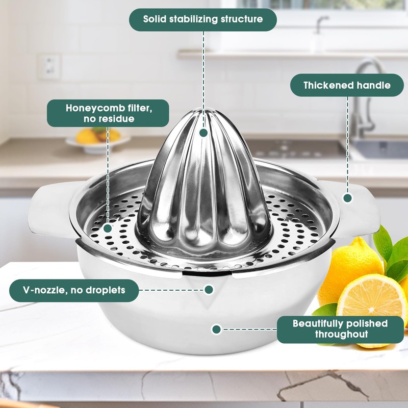 QGGTQG Lemon Squeezer Citrus Juicer Stainless Steel with Container 300