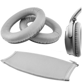 Geekria Replacement Ear Pad and Headband Pad Set for Bose QuietComfort QC35, QC35 II Gaming, QC45, QC25, QC2, QC15 Headphones, Repair Parts Suit (Grey Silver)