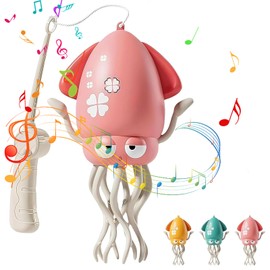 MEIEST Dancing Octopus Toy,Automatic Obstacle Avoidance Sensor Toys with Fishing Rod,Upright & Crawling Two Modes,LED Lights & Music, USB Rechargeable (Pink)