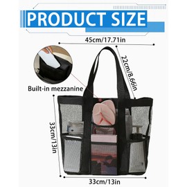 BPTRKOM 1 x Large Beach Toy Bag - for Sand & Water Toys | Practical Tidy Bag for Beach, Picnic, Swimming Pool & Family Holidays | Ideal as a Laundry Bag (Black), black