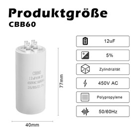 CBB60 450V 12UF 50/60HZ Capacitor, Plug-In Capacitor, Starter Capacitor, Motor Capacitor, Suitable for Pumps, Drills, Lawnmowers and Other Electrical Devices (Four Connections) ANGEEK