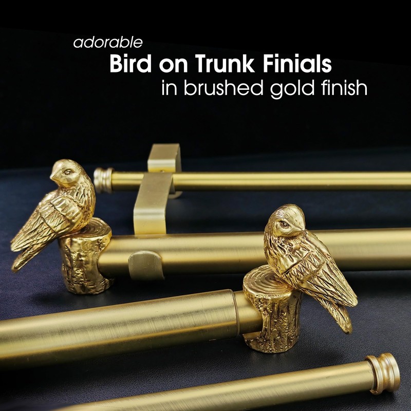ILAISIHOME 1-1/8 Inch Diameter Brushed Gold Curtain Rod with Bird