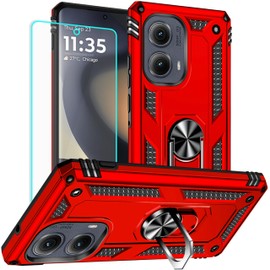 for Motorola Edge 2024 Case: with Screen Protector - Military Grade Protective Cases with Finger Ring Holder Kickstand for Moto Edge 2024(Red)