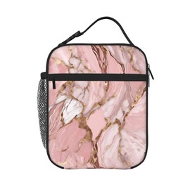 PrelerDIY Pink Marble Texture Lunch Box - Insulated Lunch Bags For Women/Men/Girls/Boys Detachable Handle Lunchbox Meal Tote Bag, Pink Marble Texture