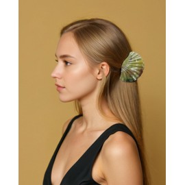 3.35'' Medium Shell Claw Clips for Women, Seashell Hair Clips, Cute Hair Accessories for Beach Partie Holidays（Yellow Brown Marble)