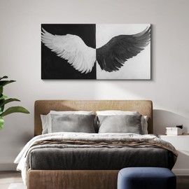 YONICA Black and White Angel Wings Wall Art, Large Modern Abstract Canvas Painting Prints Nordic Wall Decor Picture for Living Room Bedroom Home Decoration Ready to Hang