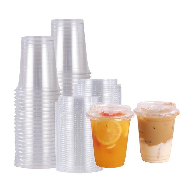 HL Home-Link 12oz. Plastic Cups with Strawless Sip-Lids, [60 Sets