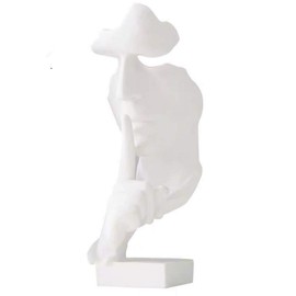 Asng Creative Abstract Men Figurine Sculptures, Keep Silence Statue, Thinker Statue, Office Home Decor (White)