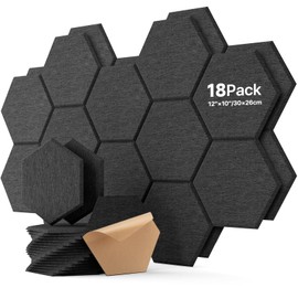 18 Pack Hexagon Acoustic Panels, Self-Adhesive Soundproof Wall Panels, High Density Acoustic Wall Panels, Sound Proofing Panels for Walls, Office, Reccording Studio, Ceiling 12" X 10" X 0.4" Black