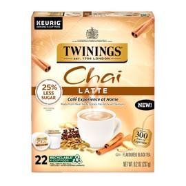Twinings Chai Latte Black Tea K-Cup Pods for Keurig, 22 Count (Pack of 1), Creamy, Slightly Sweet, Less Sugar, Caffeinated, Enjoy Hot or Iced