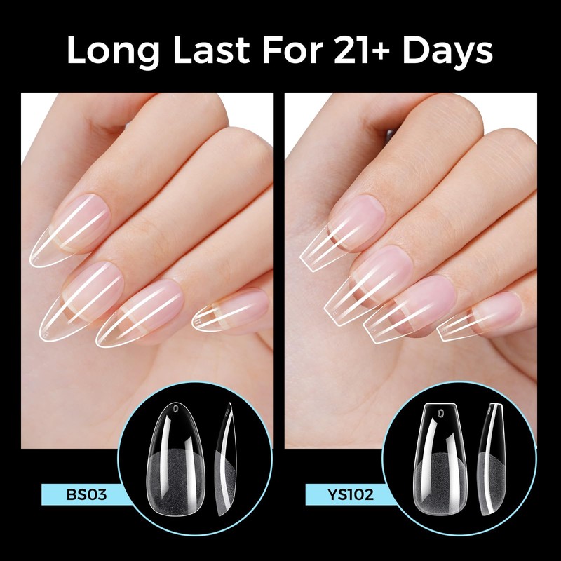 TOMICCA Pack of 240 Nail Tips, Medium Almond & Medium