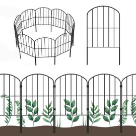 OUSHENG 25 Panels Metal Garden Fence 27ft x 24in - Rustproof Decorative Wire Fencing for Outdoor Yard, Flower Bed, Patio | Arched Animal Barrier & Landscape Edging (Black)