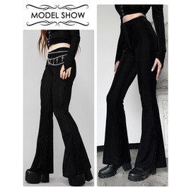 FEOYA Goth Flare Pants Punk Gothic Clothes for Women Lace Mesh Bell Bottom Leggings Black High Waist Emo Trousers