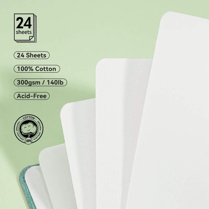 Lightwish Square Watercolor Journal,2 Pack Total 48 Sheets,100% Cotton,300gsm/140lb,Acid-Free,Cold Press