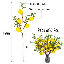 VIERENA 6PCS Lemon Decor Fake Lemons Branch Yellow Artificial Lemon for Kitchen,Party,Farmhouse,Table Centerpiece,Home Decoration