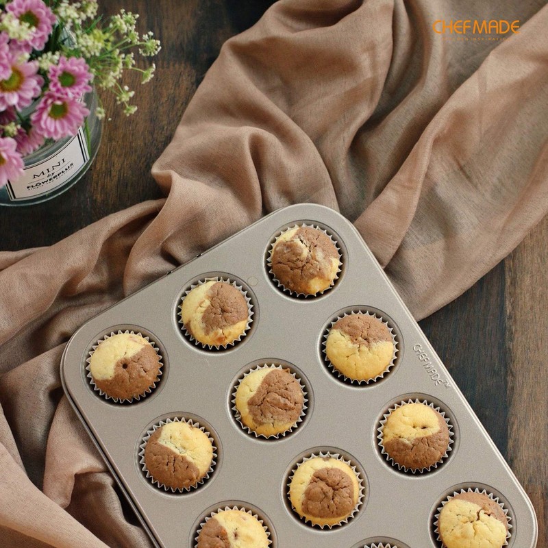 CHEFMADE Mini Muffin Pan, 12-Cavity Non-Stick Mini Cupcake Pan Bakeware