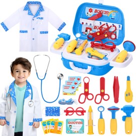 Kids Doctor Kit for Girls, Pink Doctors kit for Kids 22 Pieces Doctor Play Gift for Kids Medical Toys Set with Roleplay Doctor Costume Toddlers Ages 3 4 5 6 Year Old (Blue)