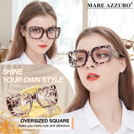 MARE AZZURO Reading Glasses +3.00 Women Oversized Square Readers 1.0 1.25 1.5 1.75 2.0 2.25 2.5 2.75 3.0 3.5 4.0 5.0 6.0 (Leopard, 300)