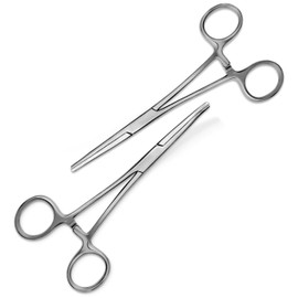 DEXSUR Hemostats Curved and Straight Set, Hook Removal & Knot Tying, Ergonomic Locking Mechanism, Stainless Steel Fishing Forceps - Curved 7" + Straight 7"
