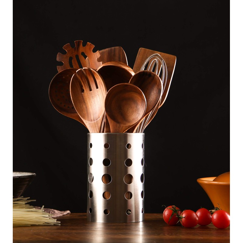 NAYAHOSE Wooden Kitchen Utensils Set with Holder, NAYAHOSE 11 Pcs