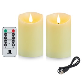 Guluto Rechargeable Candles, 3" x 6", Set of 2, Flameless Candles with Remote and Timer, led Pillar Candles Real Wax 3D Wick, led Ivory Candles for Home, Wedding, Birthday