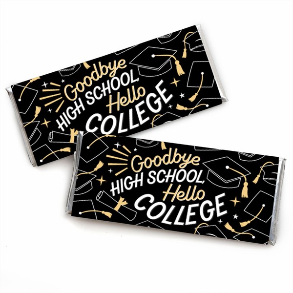 Big Dot of Happiness Goodbye High School, Hello College - Envoltura de barra de dulces para fiestas de graduación, juego de 24