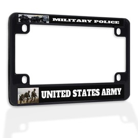 Fastasticdeals Metal Insert Bike License Plate Frame Military Police United States Army Weatherproof Motorcycle Accessories Black 4 Holes Solid Insert