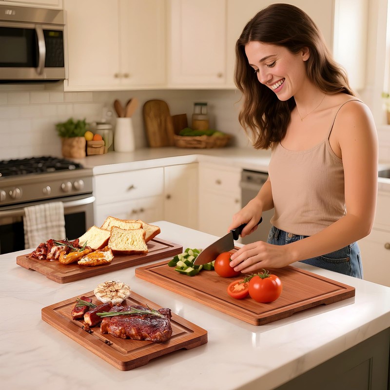 Snuvid Bamboo Cutting Board Set of 3, Wood Cutting Boards