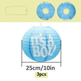 Hocansen 3 PCS Paper Lanterns Gender Reveal Boy Decoration 9.8inch Hanging Paper Lanterns Party Supplies Round Chinese Lantern for Baby Shower,Birthdays Decor (DL-SR/Boy)