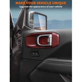 Savadicar Red Carbon Fiber Interior Accessories - Door Inner Handles Trim Set for 2018-Present Jeep Wrangler JL JLU 4XE & Gladiator JT - Premium Texture Interior Decor Upgrade Option, 4-Piece