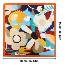 AWAYTR 35" Large Square Satin Head Scarf - Silk Hair Scarf Square Hair Bandanas Large Scarf Sleeping Head Wraps for Women (Flower(Blue))